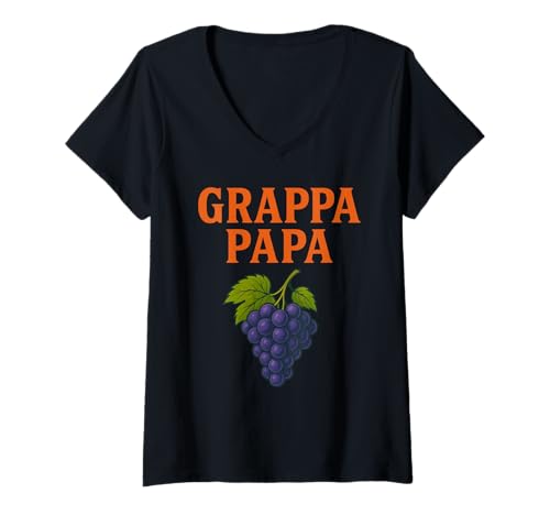 Damen Grappa Papa Vintage Italienischer Spirituosen-Traubenbrenner T-Shirt mit V-Ausschnitt von Grappa Papa Vintage Italian Liquor alcohol