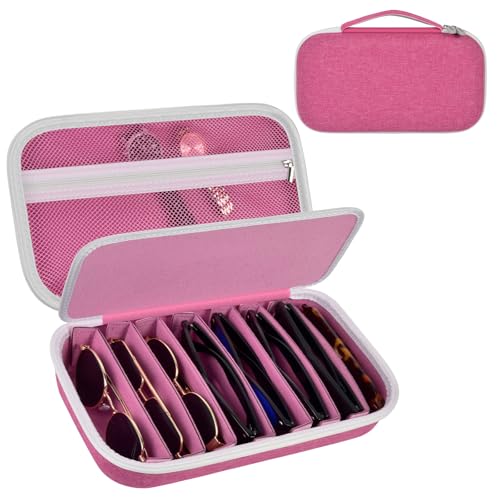 Grapsa Reise Sonnenbrillen Aufbewahrung für Glapeame/für CARFIA/für wearPro/für Wrimen, Brillenbox für Mehrere 8 Sonnenbrillen und Uhren, Schlüssel, Kopfhörer-Rosa, L(nur Tasche) von Grapsa