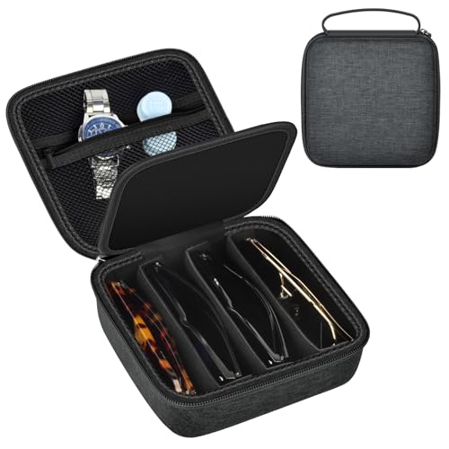 Grapsa Reise Sonnenbrillen Aufbewahrung für Glapeame/für CARFIA/für wearPro/für Wrimen, Brillenbox für Mehrere 8 Sonnenbrillen und Uhren, Schlüssel, Kopfhörer-Schwarz, S (nur Tasche) von Grapsa