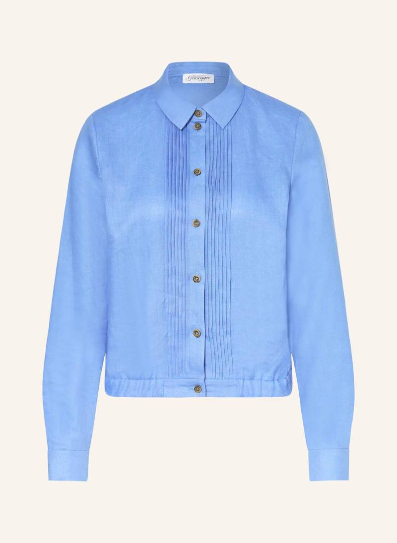 Grasegger Trachtenbluse Evelin Aus Leinen blau von Grasegger