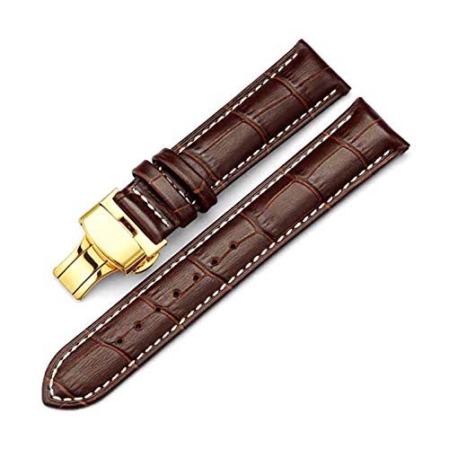 Klicken Sie doppelt elastische Faltschliesse Band 14-24mm Leder Uhrenarmbänder Gold-Braun Weiß, 16mm von Grasschen