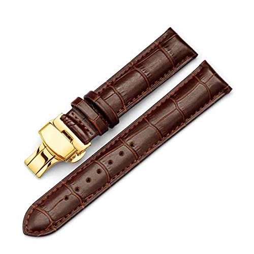 Klicken Sie doppelt elastische Faltschliesse Band 14-24mm Leder Uhrenarmbänder Gold-braun, 18mm von Grasschen