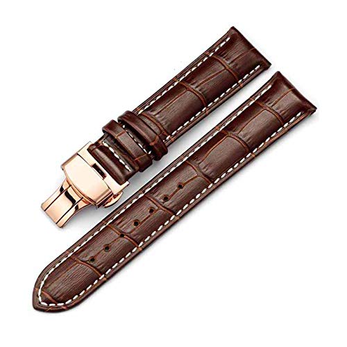 Klicken Sie doppelt elastische Faltschliesse Band 14-24mm Leder Uhrenarmbänder Roségold-Brown White, 21mm von Grasschen