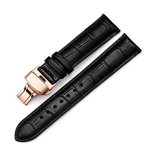 Klicken Sie doppelt elastische Faltschliesse Band 14-24mm Leder Uhrenarmbänder Roségold-Schwarz, 24mm von Grasschen
