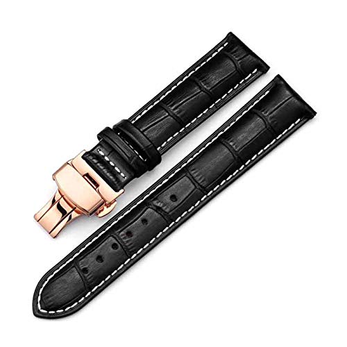 Klicken Sie doppelt elastische Faltschliesse Band 14-24mm Leder Uhrenarmbänder Rosegold-Schwarz Weiß, 16mm von Grasschen