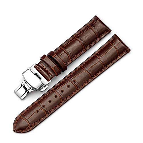 Klicken Sie doppelt elastische Faltschliesse Band 14-24mm Leder Uhrenarmbänder Silber-Braun, 19mm von Grasschen