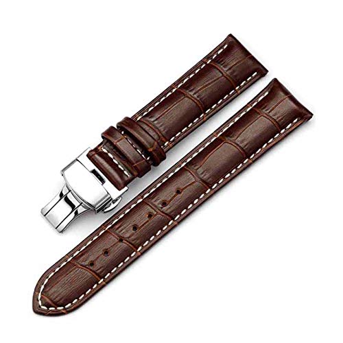 Klicken Sie doppelt elastische Faltschliesse Band 14-24mm Leder Uhrenarmbänder Silber-Braun Weiß, 21mm von Grasschen