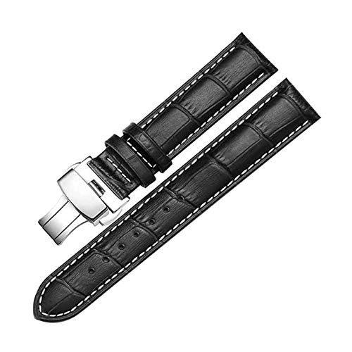 Klicken Sie doppelt elastische Faltschliesse Band 14-24mm Leder Uhrenarmbänder Silber-Schwarz Weiß, 14mm von Grasschen