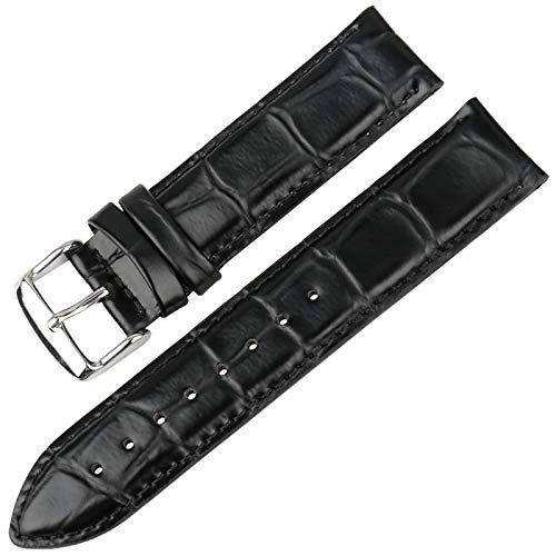 Weinlese-Leder-Uhrenarmband 16mm/17mm/18mm/19mm/20mm Armband Schwarz B Silber, 12mm von Grasschen