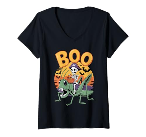 Damen Gruseliges Grashüpfer Kostüm auf Boo Grasshopper Halloween T-Shirt mit V-Ausschnitt von Grasshopper Halloween kids, women, men
