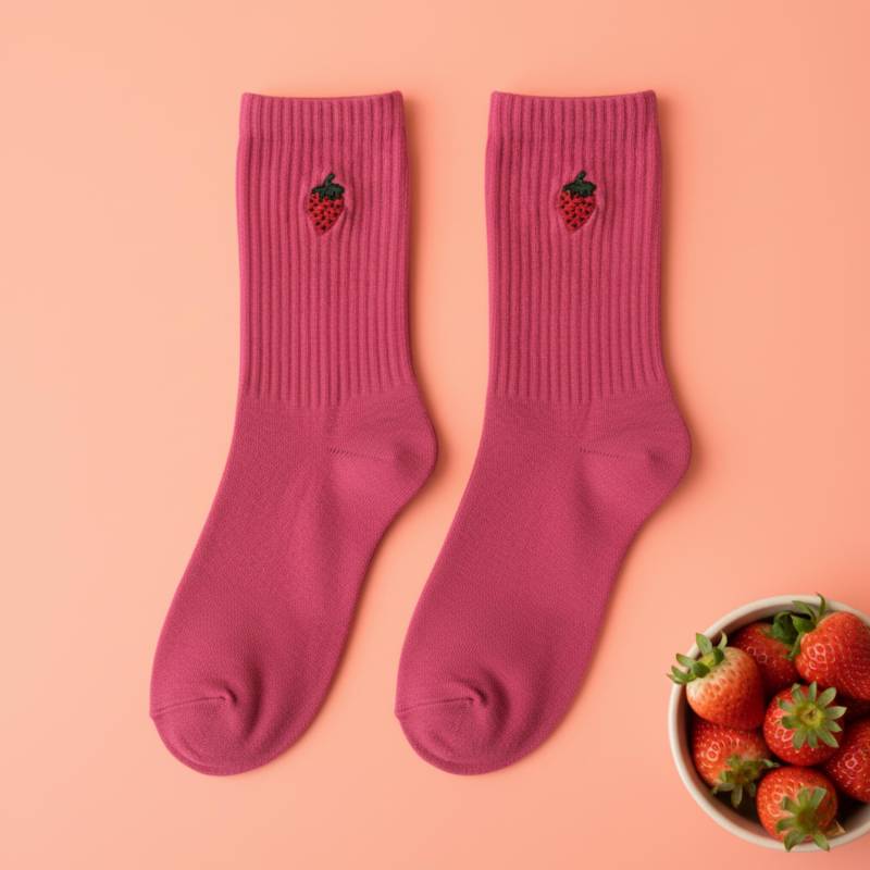 Erdbeer Socken Bestickte Bio Baumwolle Sportsocken Lustige Früchte Set Weihnachtsgeschenk Geschenke Unter 10 von GrasshopperWear