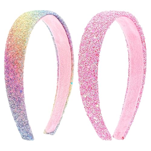 Haarreifen Mädchen, 2 Stück Glitzer Stirnbänder, Harte Haarreife, Glitzer-Pailletten für Kinder, Rutschfeste Haarbänder für Kinder und Mädchen von Grasslandy