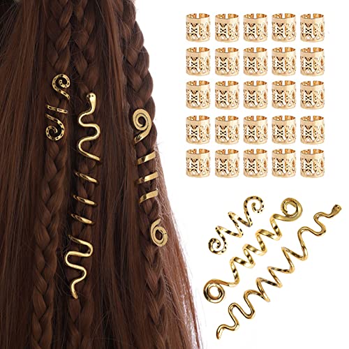 Dreadlocks Schmuck Haarspiralen Clips Verstellbar Haarschmuck Ringe Flecht Perlen Braids Spirale Haarspangen Piraten Kostüm Frauen Zöpfe Dekoration Zubehör Haaraccessoires Damen Männer 28 Stück von Grasslandy