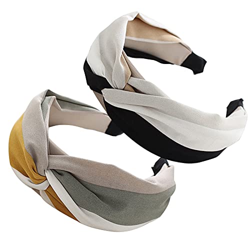 Grasslandy Haarreifen Boho Im Retro Style Damen Breit Kunststoff Vintage Stoff Haarbänder Haar Zubehör Für Fitness Yoga Laufen Wandern Gesicht Waschen And Make-Up 2 Stücke von Grasslandy
