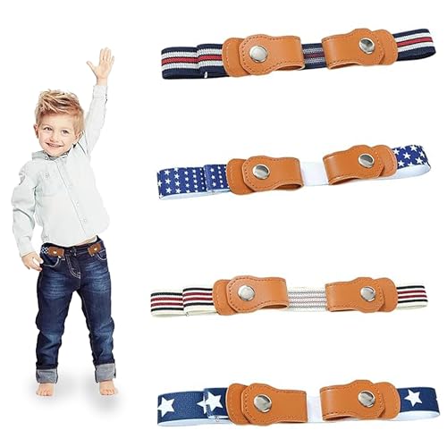 Stretchgürtel Kinder, 4 Stück Kindergürtel Jungen Gürtel Kinder Mädchen, Einstellbar Elastisch Stretchgürtel, Schnallenfreie Unsichtbare Elastische Gürtel 35-50 Cm Verstellbare Für 3-12 Jahre von Grasslandy