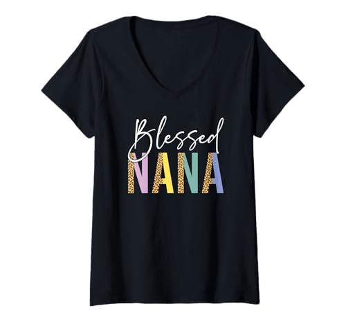 Damen Gesegnete Nana Leo Positive Vibes mit Leopardenmuster T-Shirt mit V-Ausschnitt Damen Gesegnete Nana Leo Positive Vibes mit Leopardenmuster T-Shirt mit V-Ausschnitt von Grateful Vibes Christian Faith Spiritual Gifts