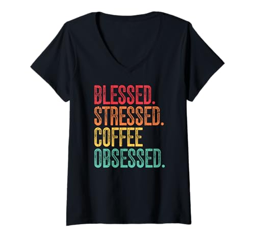 Damen Zu gesegnet, um gestresst zu Sein Positive Stimmung T-Shirt mit V-Ausschnitt von Grateful Vibes Christian Faith Spiritual Gifts