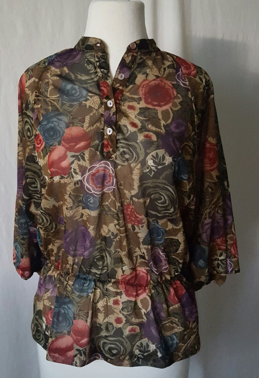 Vintage 80Er Jahre Blümchen Boho Bluse - Hippie Chic Office Wear Small von GratefulLadyClothing