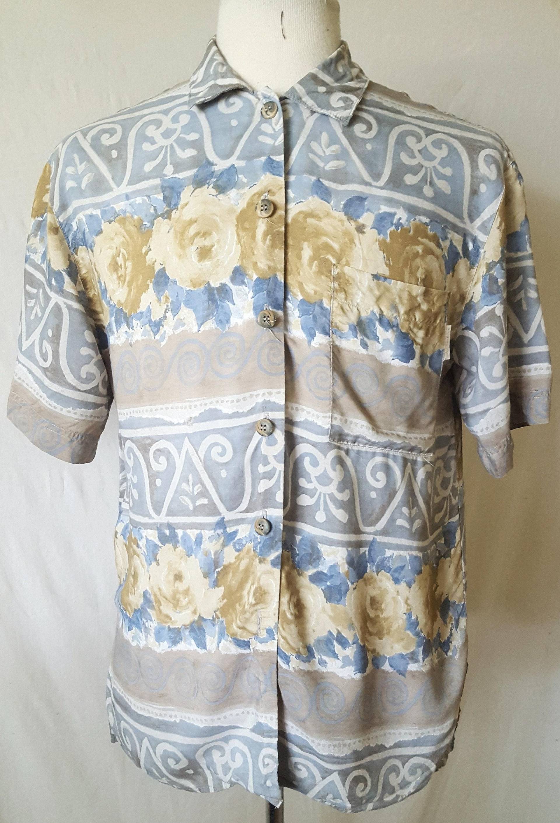 Vintage 90S Z. Cavaricci Damen Hemd - Florales Design, Viskose Button-Up, Retro Streetwear von GratefulLadyClothing