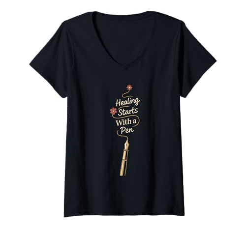 Damen Achtsamkeitsjournaling Selbstfürsorge Mentale Wellness-Therapie T-Shirt mit V-Ausschnitt Damen Achtsamkeitsjournaling Selbstfürsorge Mentale Wellness-Therapie T-Shirt mit V-Ausschnitt von Gratitude Practice Journal Lover Emotional Gift