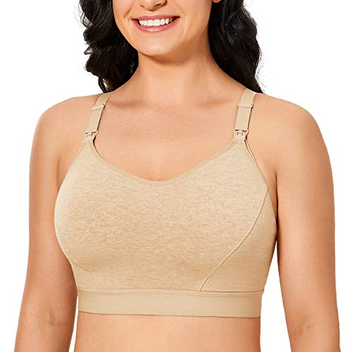 Gratlin Damen Stütz Sport Still BH Große Brüste Baumwolle Racerback Schwangerschafts BHS Beige Heidekraut 3XL von Gratlin