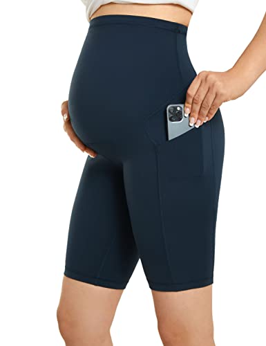 Gratlin Damen Umstandsshorts über dem Bauch Yoga Schwangerschaft Kurze Hose mit Taschen Echte Marine 42 von Gratlin