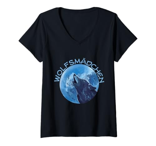 Damen Wolfsmädchen Vollmond Heuldender Wolf Girl Frau T-Shirt mit V-Ausschnitt Damen Wolfsmädchen Vollmond Heuldender Wolf Girl Frau T-Shirt mit V-Ausschnitt von Graue Wölfe heulen in der Vollmondnacht