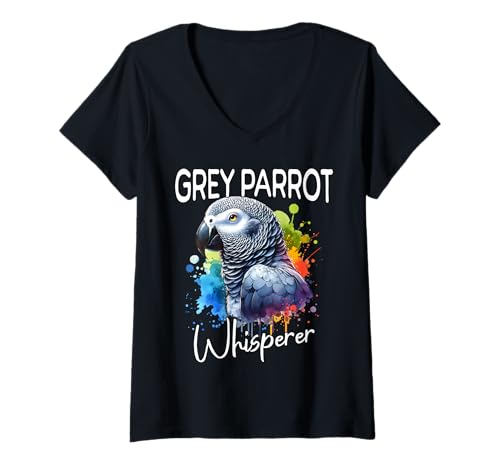 Damen Graupapagei Flüsterer Grey Parrot Whisperer T-Shirt mit V-Ausschnitt Damen Graupapagei Flüsterer Grey Parrot Whisperer T-Shirt mit V-Ausschnitt von Graupapagei Designs Für Damen Und Herren