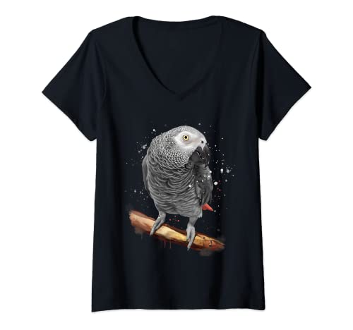 Damen Neugieriger Vogel Papagei Graupapagei T-Shirt mit V-Ausschnitt von Graupapagei Geschenke