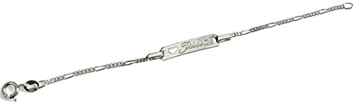 GravUp 925 Sterling Silber Figaro Armband mit Herz 19 cm mit SOFORTGRAVUR + VORSCHAU: Gravur auf der Vorderseite: (Vorname oder Datum) inklusive. von GravUp