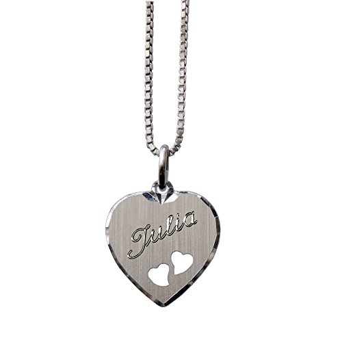 Sterling Silber Herz Anhänger für Kinder mit Sterling silber Kette mit SOFORTGRAVUR + VORSCHAU: Gravur auf der Vorderseite (1 Vorname oder Datum) von GravUp