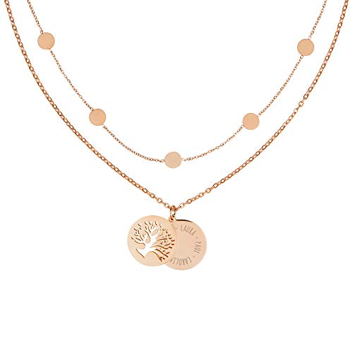 Gravado Mondgold 2er-Set Layering Circle Halskette mit Kreis-Anhängern aus Roségold-Edelstahl und Kette mit Kreis und Lebensbaum Cut-Out Anhänger, Personalisiert mit Namen, Damen Schmuck von Gravado