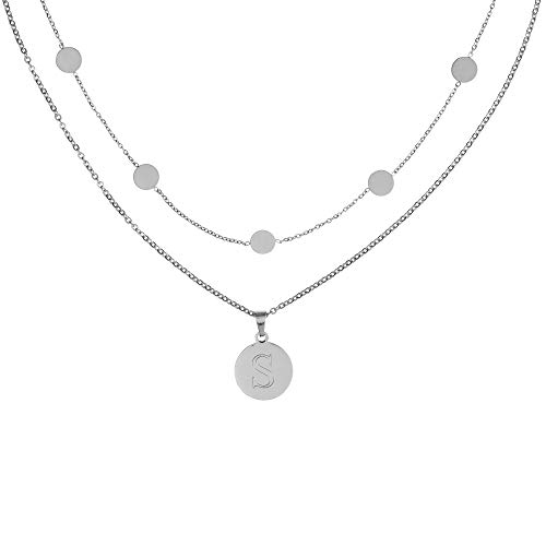 Gravado 2er Set Layering Circle Halskette mit Kreisanhängern und Kette mit Kreis aus Edelstahl, Personalisiert mit Initial, Damen Schmuck von Gravado
