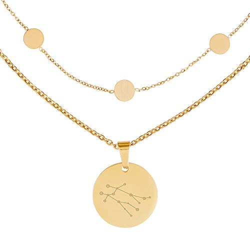Gravado 2er Set Layering Circle Halskette mit Kreisanhängern und Kette mit Kreis aus Gold-Edelstahl, Graviert mit Sternbild und Personalisiert mit Initial, Damen Schmuck von Gravado