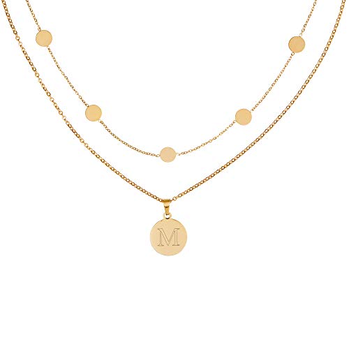 Gravado 2er Set Layering Circle Halskette mit Kreisanhängern und Kette mit Kreis aus Gold-Edelstahl, Personalisiert mit Initial, Damen Schmuck von Gravado
