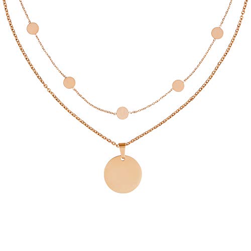 Gravado 2er Set Layering Circle Halskette mit Kreisanhängern und Kette mit Kreis aus Roségold-Edelstahl, Damen Schmuck von Gravado