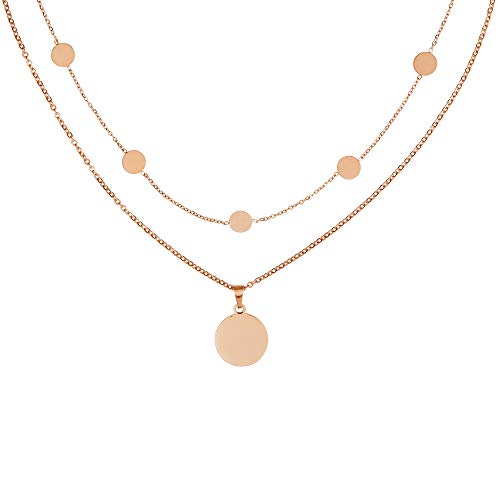 Gravado 2er Set Layering Circle Halskette mit Kreisanhängern und Kette mit Kreis aus Roségold-Edelstahl, Damen Schmuck von Gravado