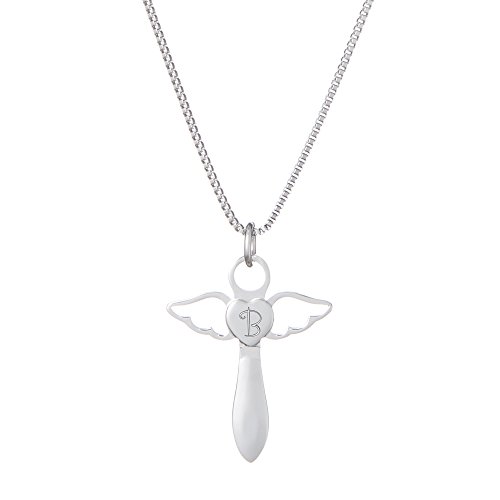 Gravado Halskette aus Edelstahl mit Herzengel-Anhänger in Kreuzform, Personalisiert mit Initial, Inklusive Geschenkbox, Mädchen Schmuck von Gravado