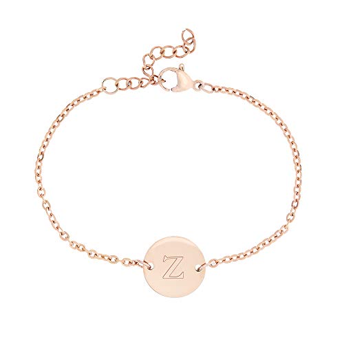 Gravado Personalisiertes Armband aus Roségold-Edelstah, Coin Kreis, Initial Gravur, Damen Schmuck, Karabinerverschluss, Länge 20 cm von Gravado