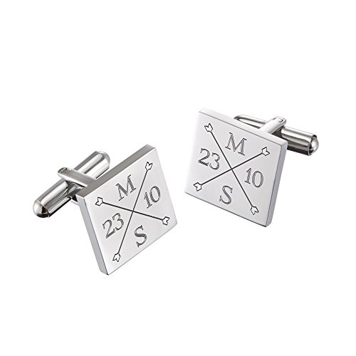Gravado Quadratische Manschettenknöpfe aus Edelstahl mit Monogramm, Personalisiert mit Initialen und Datum, Anzug Accessoires, Herren Schmuck von Gravado