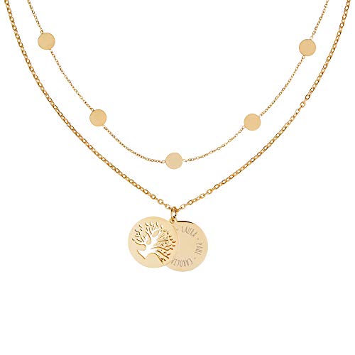 Gravado Mondgold 2er-Set Layering Circle Halskette mit Kreis-Anhängern aus Gold-Edelstahl und Kette mit Kreis und Lebensbaum Cut-Out Anhänger, Personalisiert mit Namen, Damen Schmuck Gravado Mondgold 2er-Set Layering Circle Halskette mit Kreis-Anhängern aus Gold-Edelstahl und Kette mit Kreis und Lebensbaum Cut-Out Anhänger, Personalisiert mit Namen, Damen Schmuck von Gravado