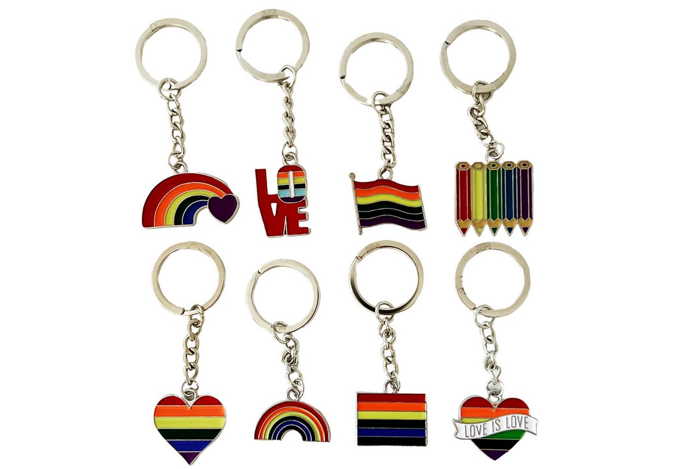 Gravidus Schlüsselanhänger Set Pride 8er Set Metall-Schlüsselanhänger verschiedene Designs Regenbogen von Gravidus