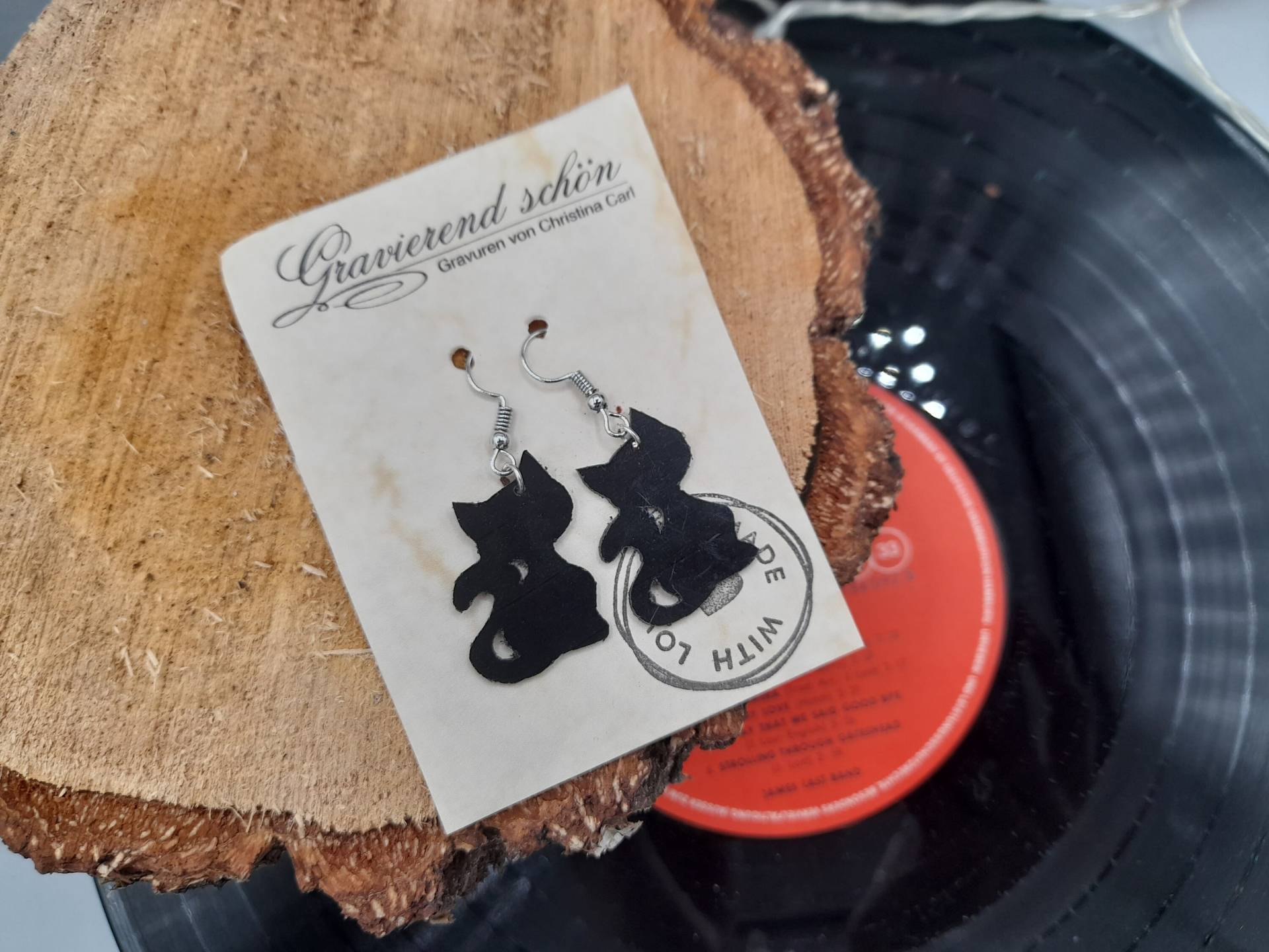 Katzen Vinylohrringe Katzen Vinylohrringe von Gravierendschoen