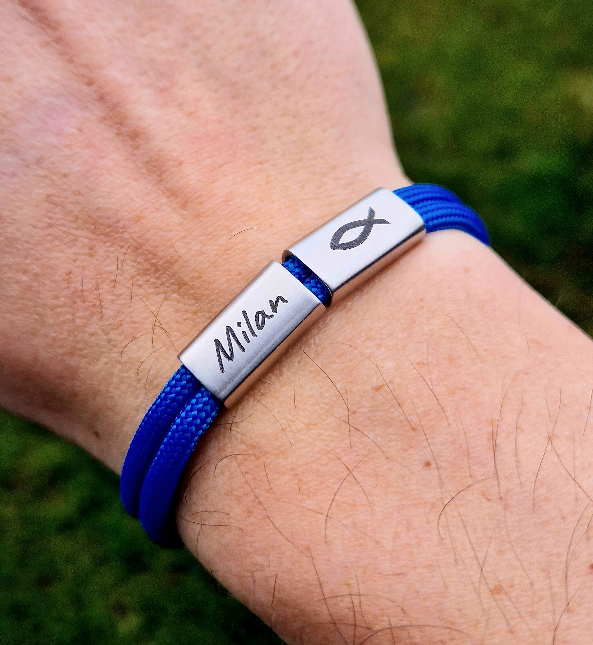 Gravur Armband Mit Namen Und Fisch, Taufe, Segeltau Armband, Personalisiertes Geschenk, Schmuck, Kommunion, Konfirmation von GravurGass
