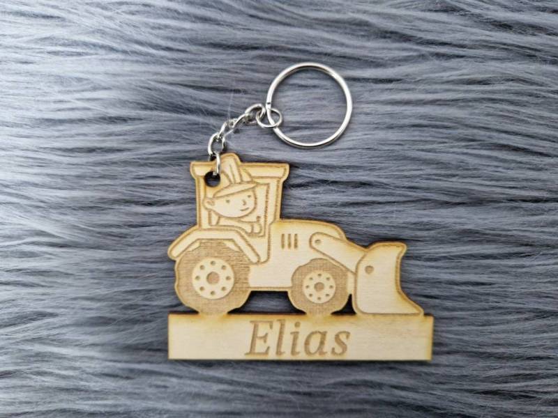 Bagger Anhänger Baustelle |Rucksack| Holz | Personalisiert Rucksackanhänger Kinder| Name von GravurHandwerk