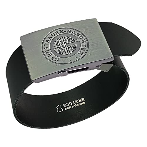 GravurManufakturBerlin Hosengürtel Gerüstbauer Handwerk Zunftzeichen Ledergürtel 4 cm breit Einheitslänge kürzbar von GravurManufakturBerlin