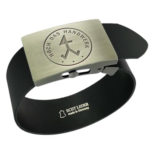 GravurManufakturBerlin Hosengürtel Bildhauer Steinmetz Handwerk Zunftzeichen Ledergürtel 4 cm breit Einheitslänge kürzbar von GravurManufakturBerlin