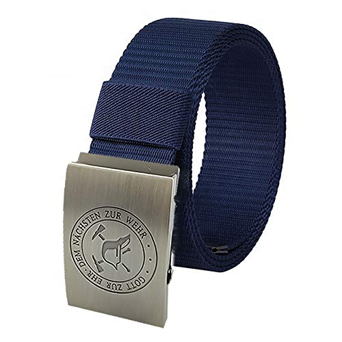 GravurManufakturBerlin Hosengürtel Feuerwehr Gott zur Ehr Dem Nächsten zur Wehr - 4 cm breit dunkelblau - Einheitslänge - kürzbar von GravurManufakturBerlin