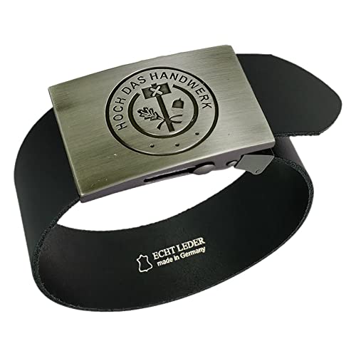 GravurManufakturBerlin Hosengürtel Hoch Das Handwerk Zunftzeichen Ledergürtel 4 cm breit Einheitslänge kürzbar von GravurManufakturBerlin