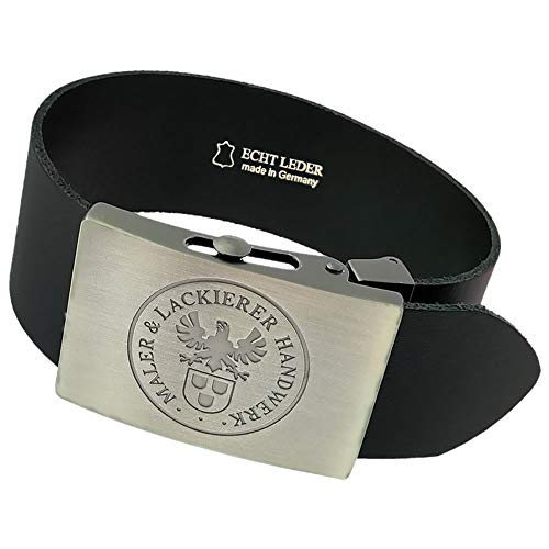 GravurManufakturBerlin Hosengürtel Maler Lackierer Handwerk Zunftzeichen Ledergürtel 4 cm breit Einheitslänge kürzbar von GravurManufakturBerlin